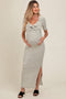 Cream/ Olive Striped Knit Short Sleeve Maternity Maxi Dress