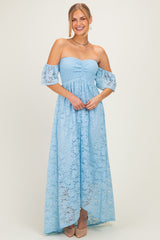 Light Blue Lace Off Shoulder Maternity Maxi Dress