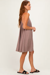 Mocha Ribbed Sleeveless Open Back Midi Dress