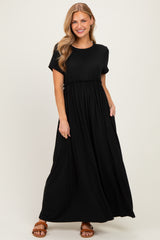 Black Ruffle Trim Maternity Maxi Dress