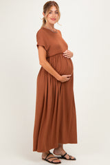 Mocha Ruffle Trim Maternity Maxi Dress