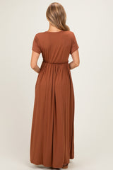 Mocha Ruffle Trim Maxi Dress