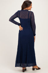 Navy Lace Mock Neck Long Sleeve Maternity Maxi Dress