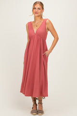 Mauve Sleeveless Ribbed Knit A-Line Midi Dress