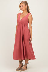 Mauve Sleeveless Ribbed Knit A-Line Midi Dress