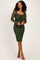 Olive Lace Long Sleeve Midi Dress