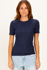 Navy Brushed Ribbed Knit Maternity Crewneck Tee