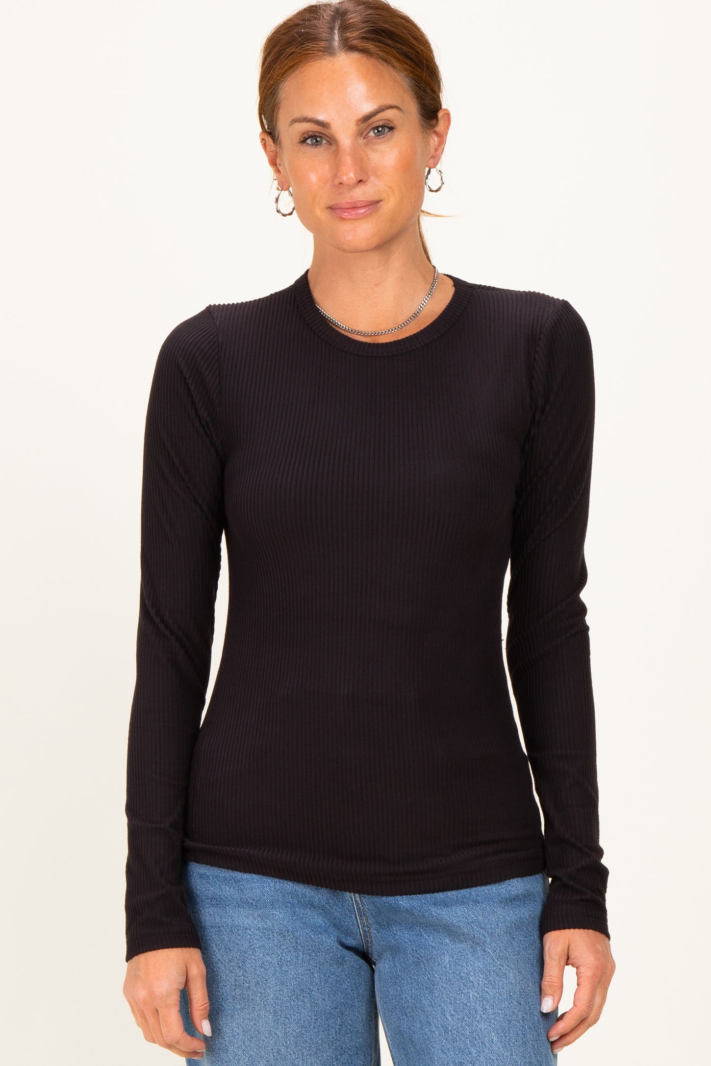 Black Brushed Rib Knit Maternity Long Sleeve Top