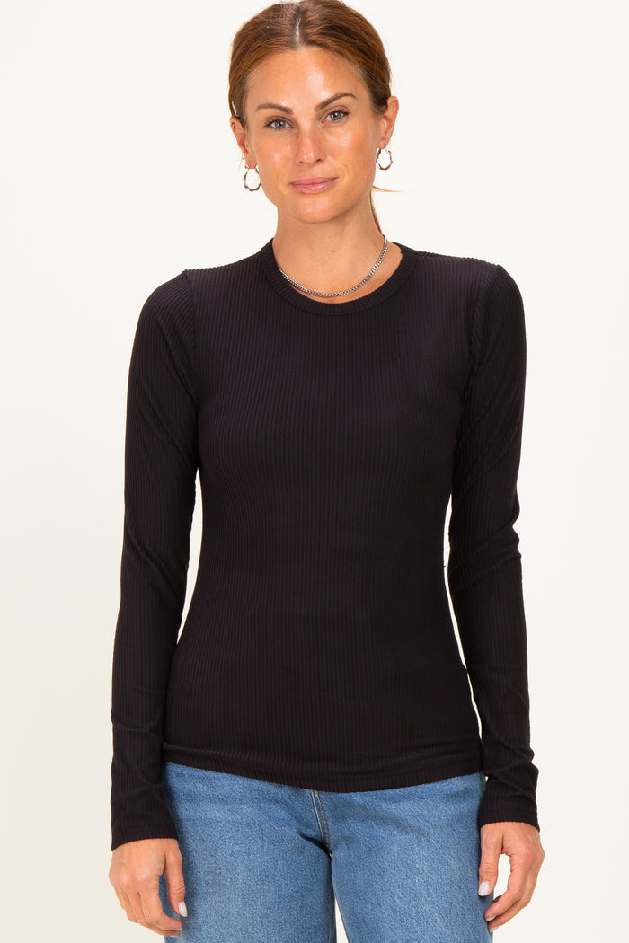 Black Brushed Rib Knit Maternity Long Sleeve Top