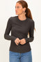 Charcoal Smoke Brushed Rib Knit Long Sleeve Top