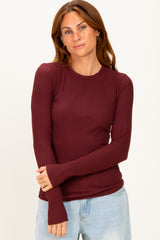 Merlot Brushed Rib Knit Maternity Long Sleeve Top