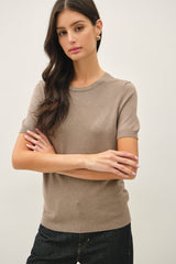 Heather Mocha Basic Short Sleeve Sweater Top