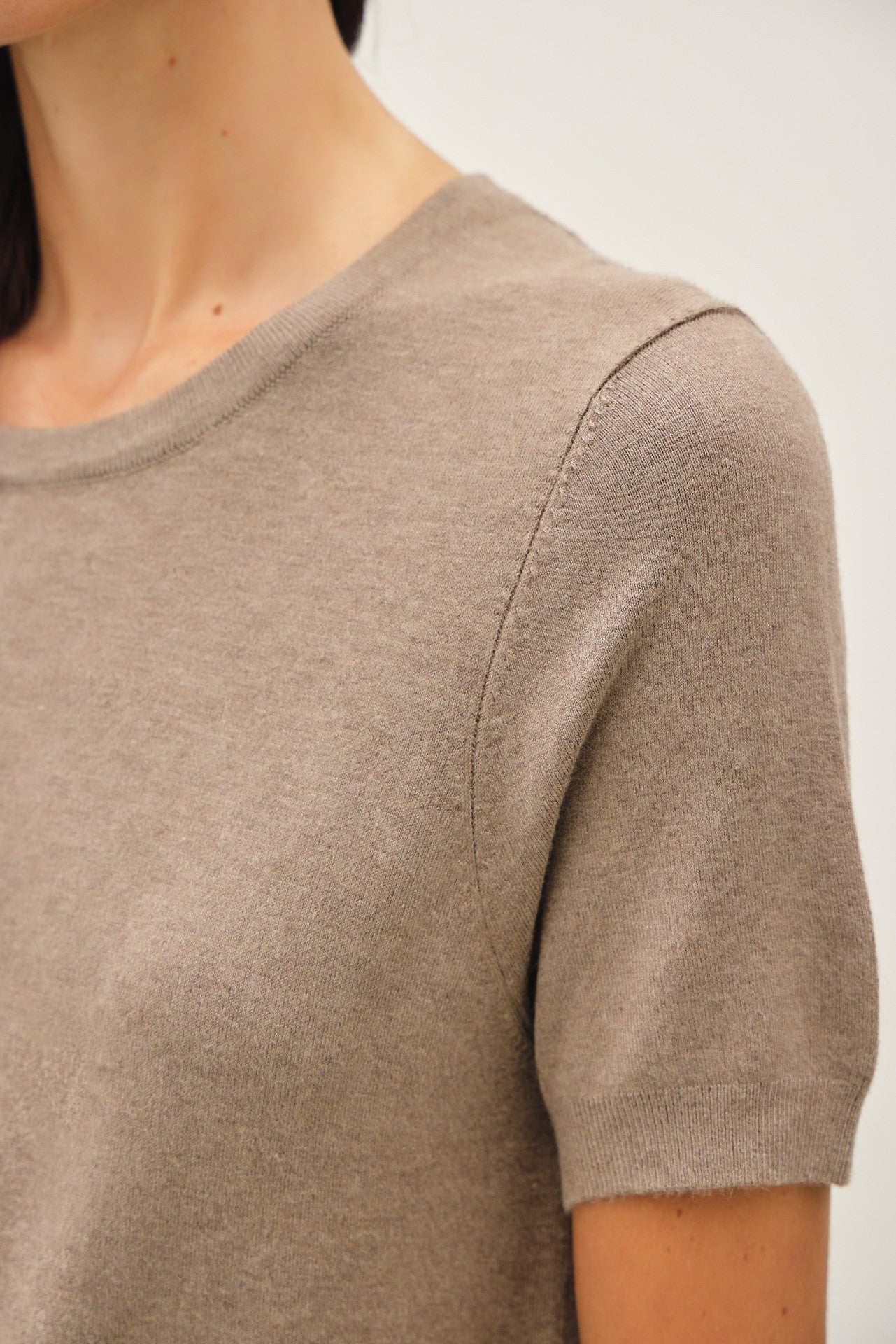 Heather Mocha Basic Short Sleeve Sweater Top