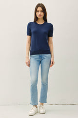 Navy Basic Short Sleeve Sweater Top