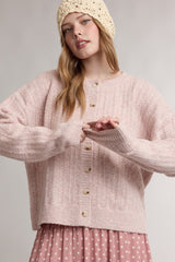 Mauve Pink Pointelle Knit Button Cardigan