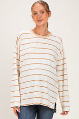 Taupe Striped Oversized Maternity Long Sleeve Top