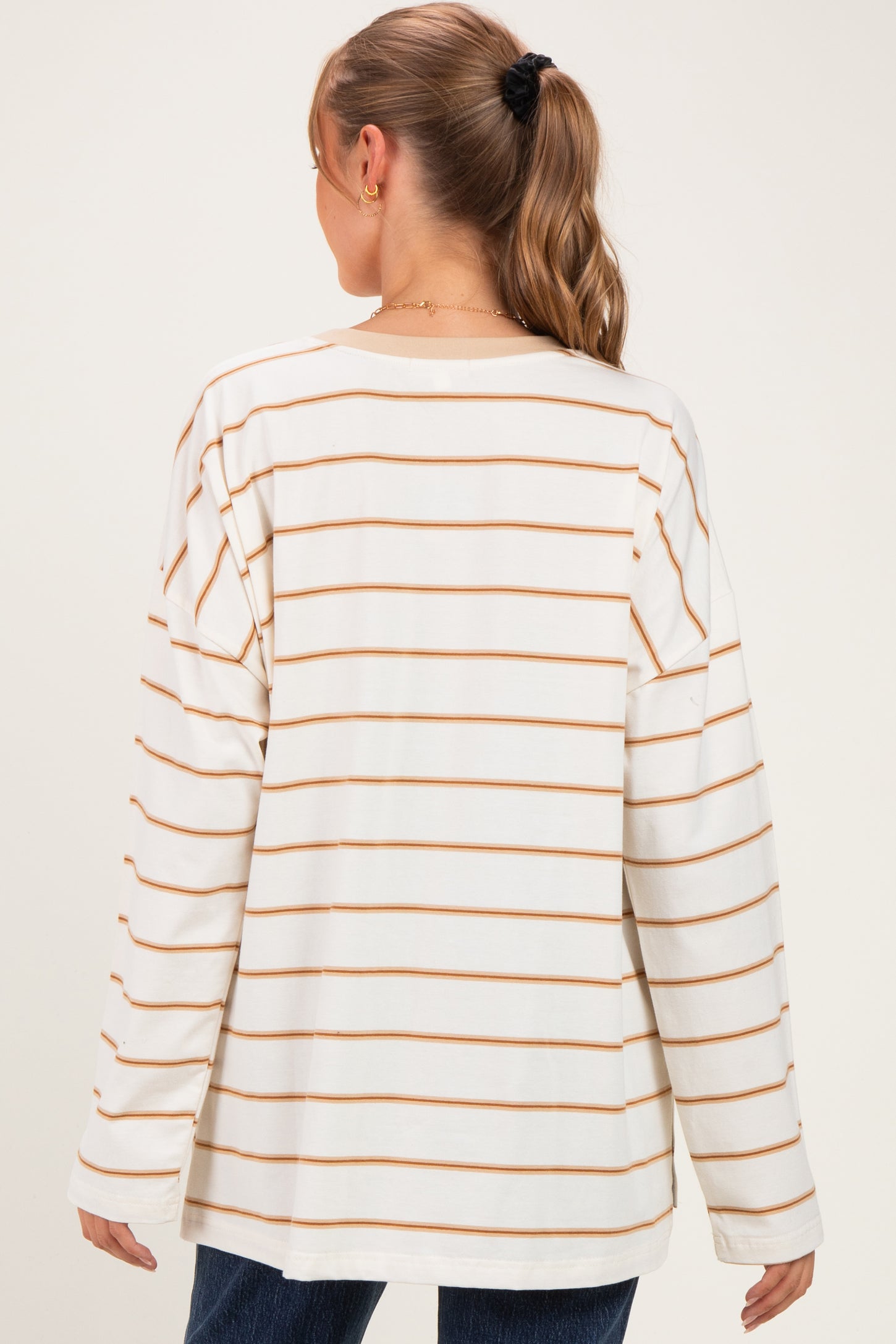 Taupe Striped Oversized Maternity Long Sleeve Top
