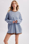 Blue Striped Oversized Crewneck Long Sleeve Top