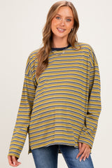Chartreuse Striped Oversized Crewneck Maternity Long Sleeve Top