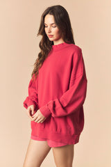 Red Oversized High Neck Sweatshirt