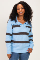 Blue Striped Collared Relaxed Sweater