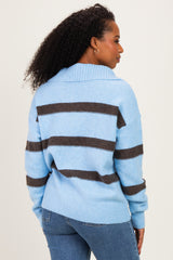 Blue Striped Collared Relaxed Sweater