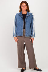 Medium Denim Oversized Zip-Up Track Jacket