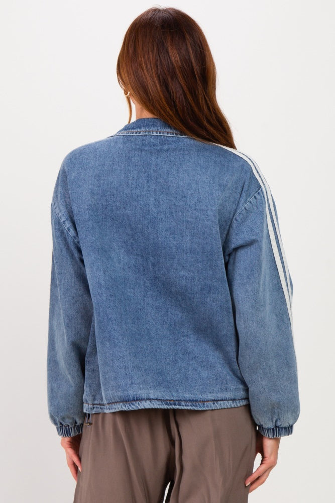 Medium Denim Oversized Zip-Up Track Jacket