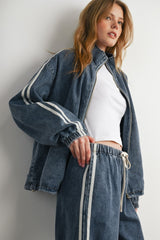 Medium Denim Oversized Zip-Up Track Jacket