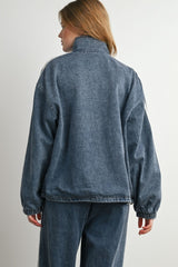 Medium Denim Oversized Zip-Up Track Jacket