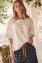 White Slub Knit Oversized Button Up Top