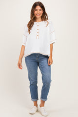 White Slub Knit Oversized Button Up Maternity Top