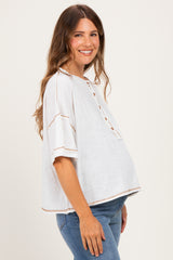 White Slub Knit Oversized Button Up Maternity Top