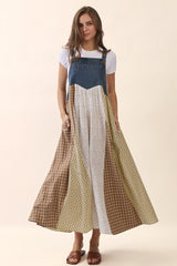 Denim Floral Plaid Overall Dress