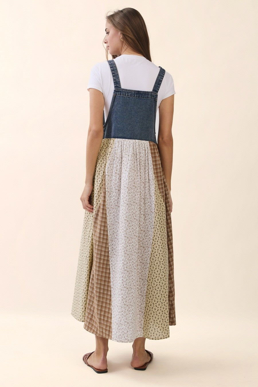 Denim Floral Plaid Overall Dress