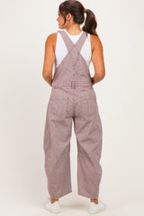 Brown Pinstriped Barrel-Leg Maternity Overalls