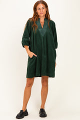 Forest Green Corduroy Contrast Stitched Maternity Dress