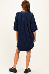 Navy Coduroy Contrast Stitched Dress