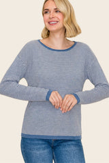 Denim Blue Striped Waffle Knit Maternity Sweater