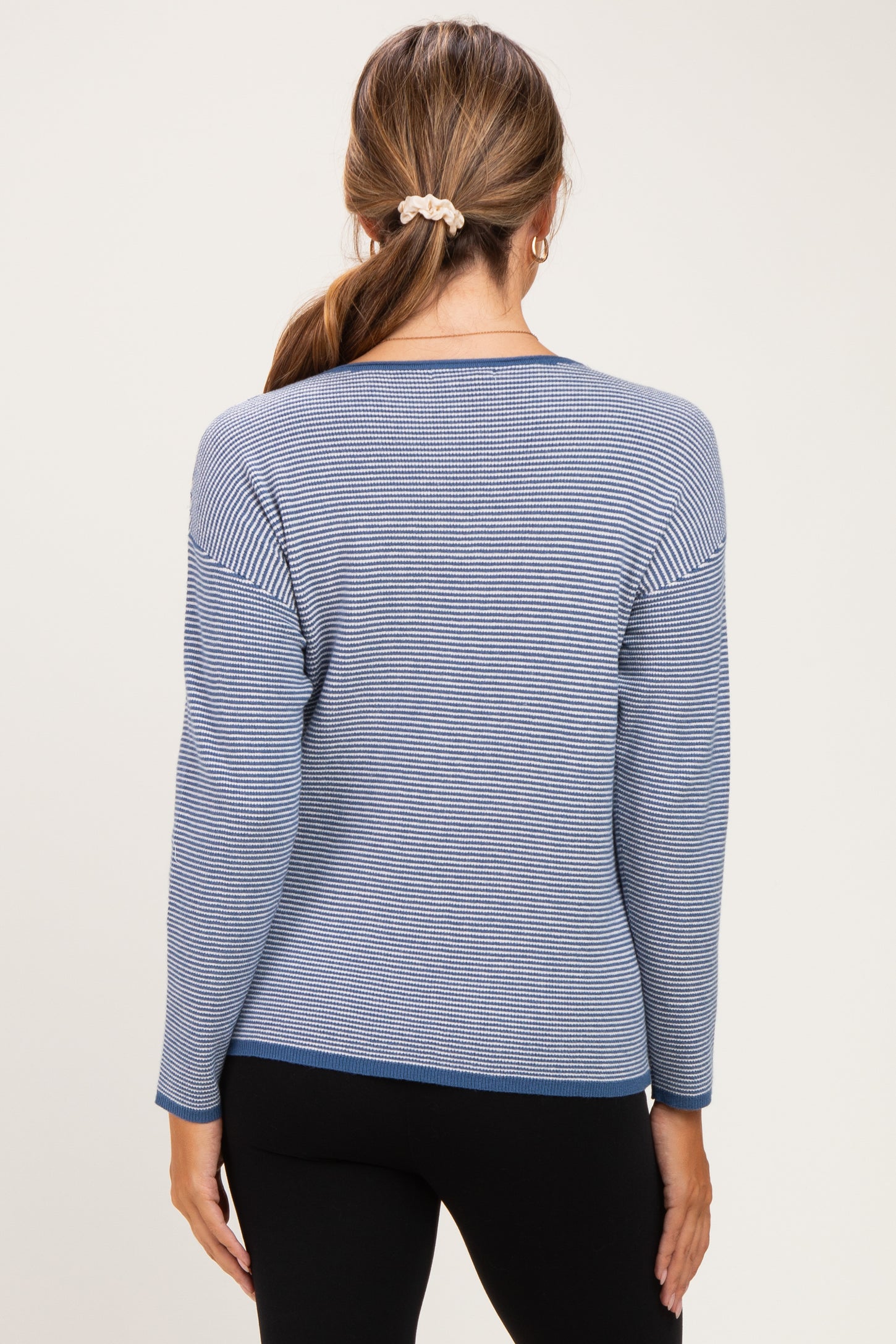 Denim Blue Striped Waffle Knit Maternity Sweater