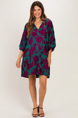 Teal Floral Velvet Maternity Dress