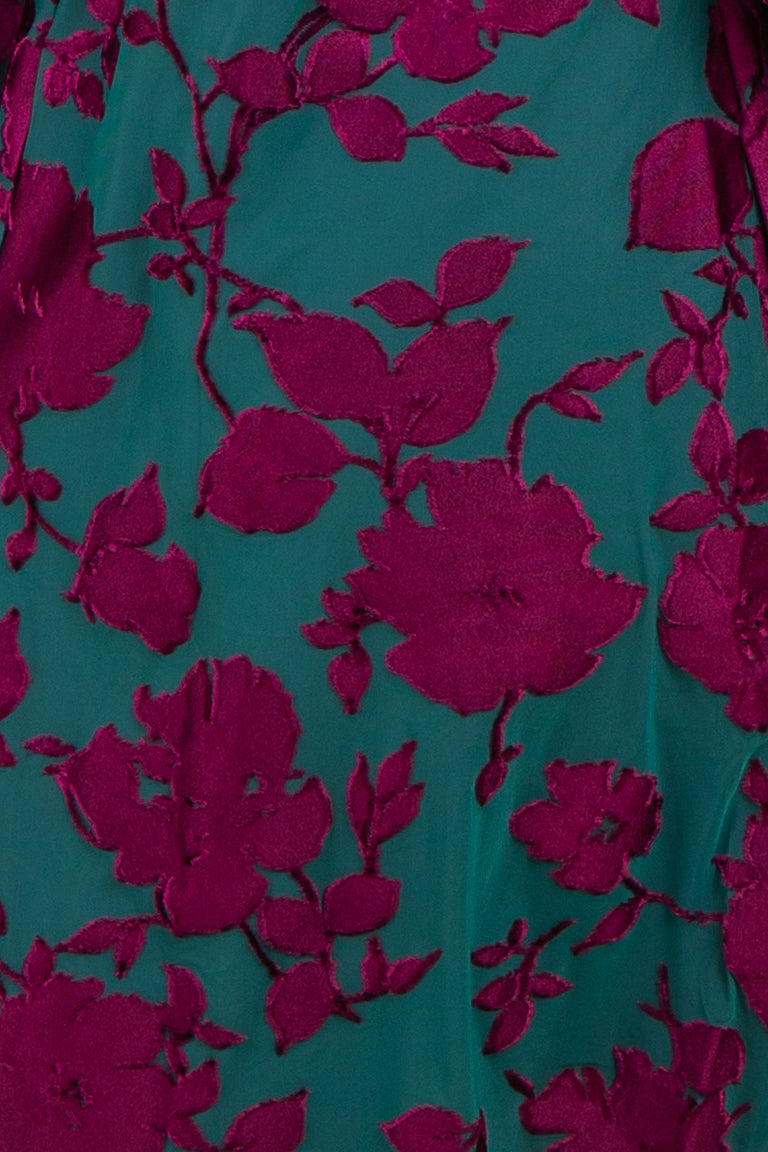 Teal Floral Velvet Dress