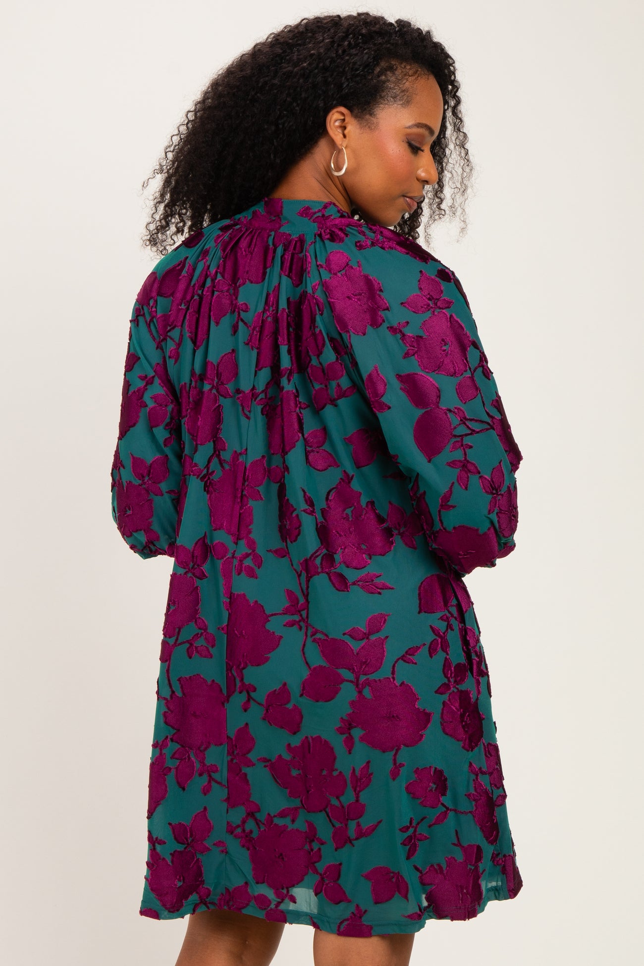 Teal Floral Velvet Dress