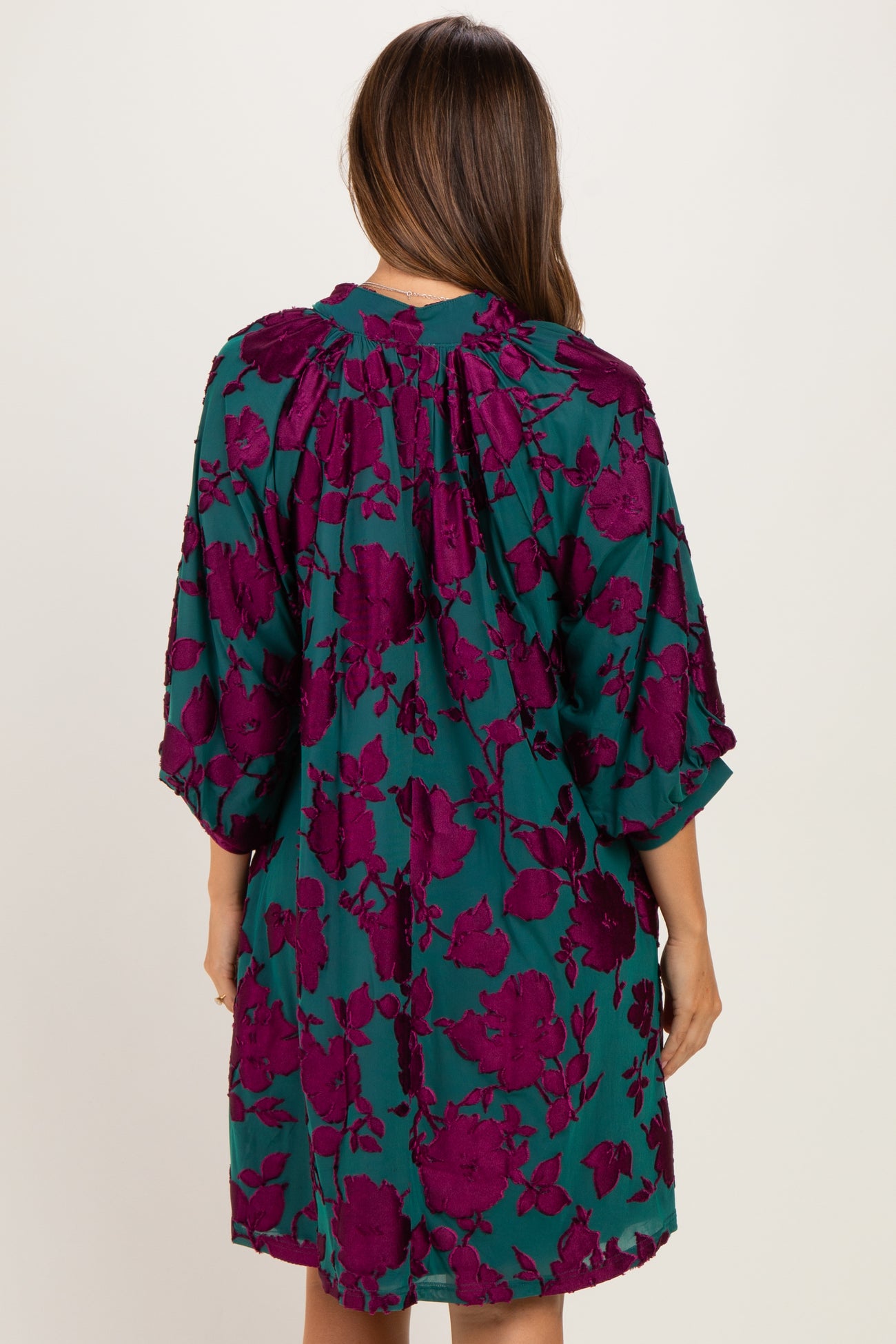 Teal Floral Velvet Maternity Dress