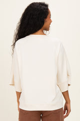 Cream Mesh Shoulder Short Sleeve Maternity Top