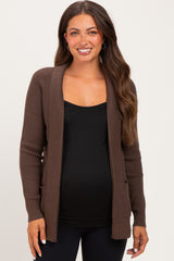 Chocolate Mini Waffle Knit Maternity Sweater Cardigan