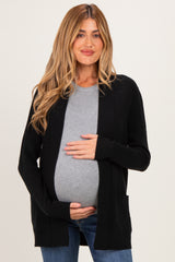Black Mini Waffle Knit Maternity Sweater Cardigan