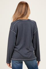 Faded Charcoal Ribbed Jersey Oversized Maternity Henley