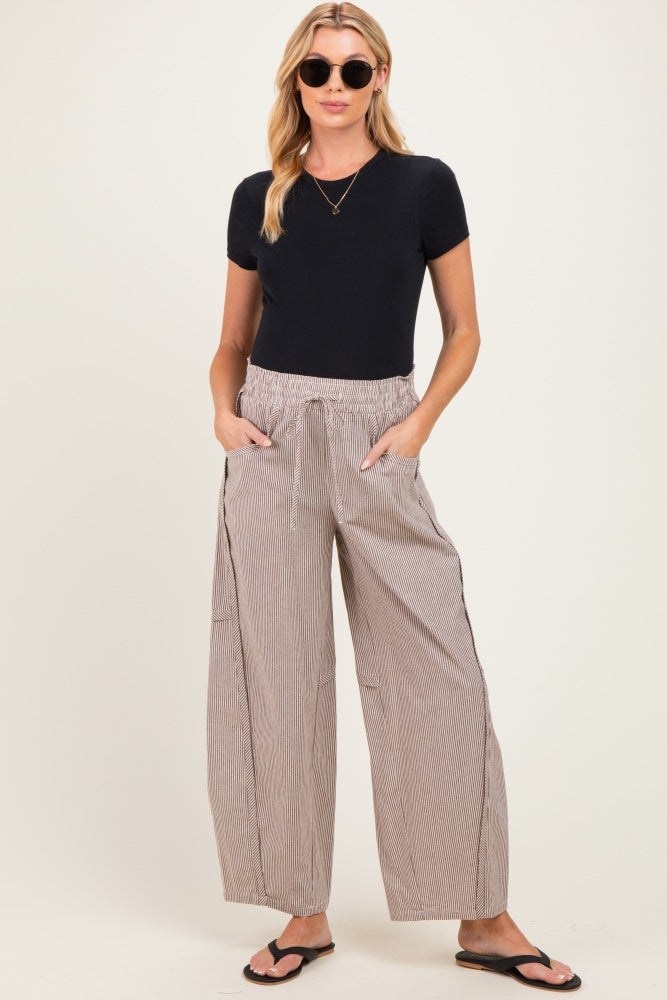 Chocolate Striped Cotton Barrel Leg Maternity Pants