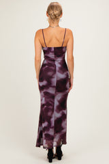 Wine Tie Dye Mesh Side Slit Maxi Dress